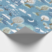 Winternacht  dorpsscène cadeaupapier (Hoek)