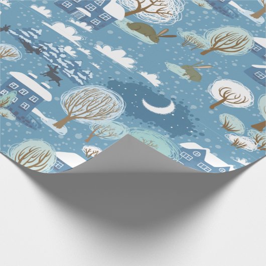 Winternacht  dorpsscène cadeaupapier (Hoek)