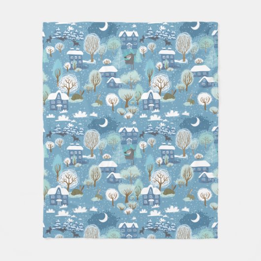 Winternacht  dorpsscène fleece deken (Voorkant)