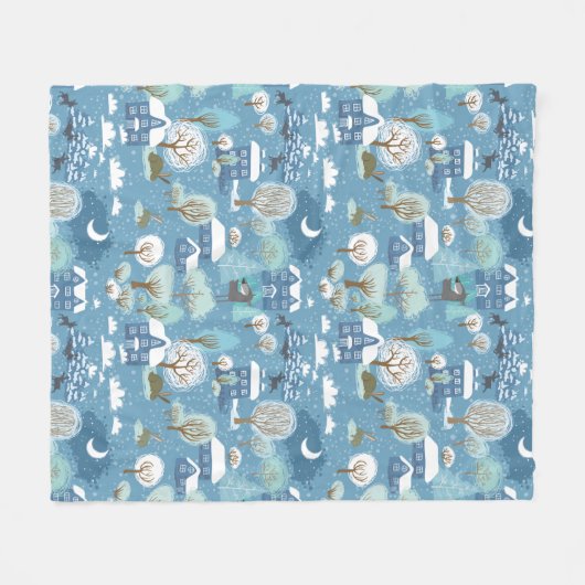 Winternacht dorpsscène fleece deken (Voorkant (Horizontaal))