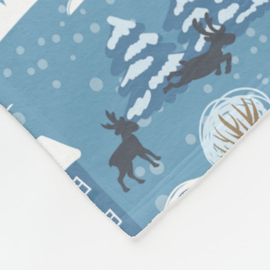 Winternacht dorpsscène fleece deken (Hoek)