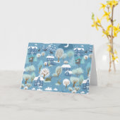 Winternacht  dorpsscène kaart (Gele Bloem)