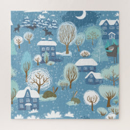 Winternacht dorpsscène legpuzzel