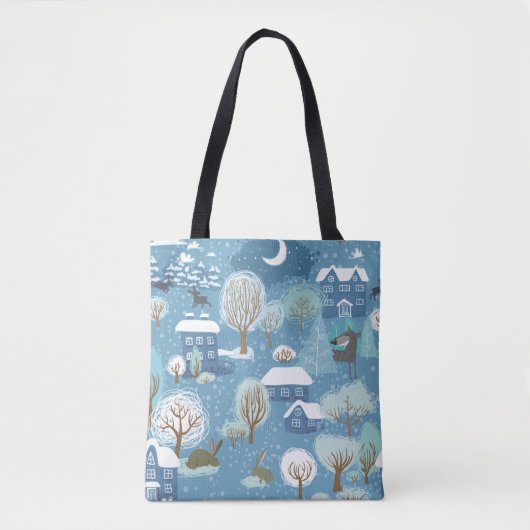 Winternacht dorpsscène tote bag (Voorkant)