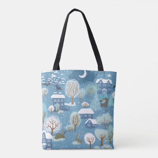 Winternacht dorpsscène tote bag (Achterkant)