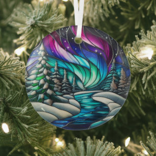 Winternacht gebrandschilderd ornament, Kerst Glas Ornament