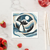 Winternacht in Blauwe Cream Pinguïn Bos Servet (Insitu)