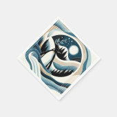 Winternacht in Blauwe Cream Pinguïn Bos Servet (Hoek)