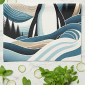 Winternacht in Blauwe Cream Pinguïn Bos Theedoek (Gevouwen)