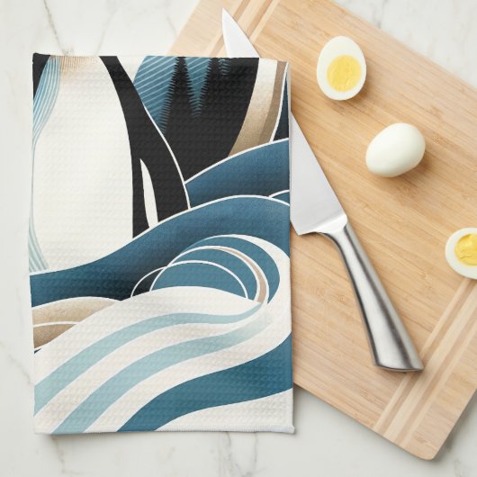 Winternacht in Blauwe Cream Pinguïn Bos Theedoek (Quarter Fold)