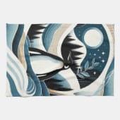 Winternacht in Blauwe Cream Pinguïn Bos Theedoek (Horizontaal)