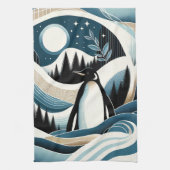 Winternacht in Blauwe Cream Pinguïn Bos Theedoek (Verticaal)