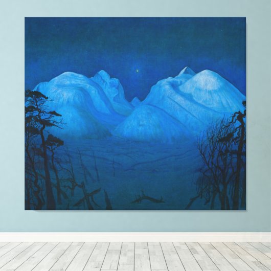 Winternacht in de bergen canvas afdruk (Insitu (Houten vloer))