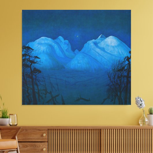 Winternacht in de bergen canvas afdruk (Insitu (Woonkamer))