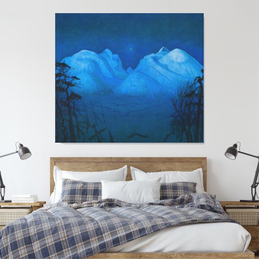 Winternacht in de bergen canvas afdruk (Insitu (Slaapkamer))