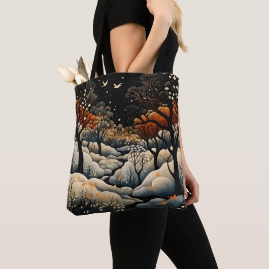 Winternacht landschap tote bag (Dichtbij)