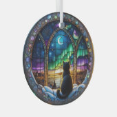Winternacht Ornament, kat en noorderlicht Glas Ornament (Voorkant Rechts)