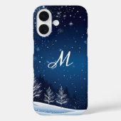 Winternacht Sneeuwscène Blauw Monogrammed Case-Mate iPhone Case (Achterkant)