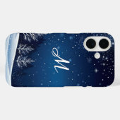 Winternacht Sneeuwscène Blauw Monogrammed Case-Mate iPhone Case (Achterkant (horizontaal))