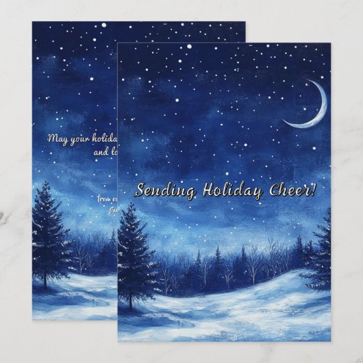 Winternacht Waterverf kerstvakantie Feestdagenkaart (Voorkant / Achterkant)