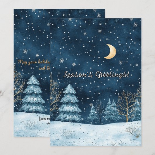 Winternacht Waterverf kerstvakantie Feestdagenkaart (Voorkant / Achterkant)