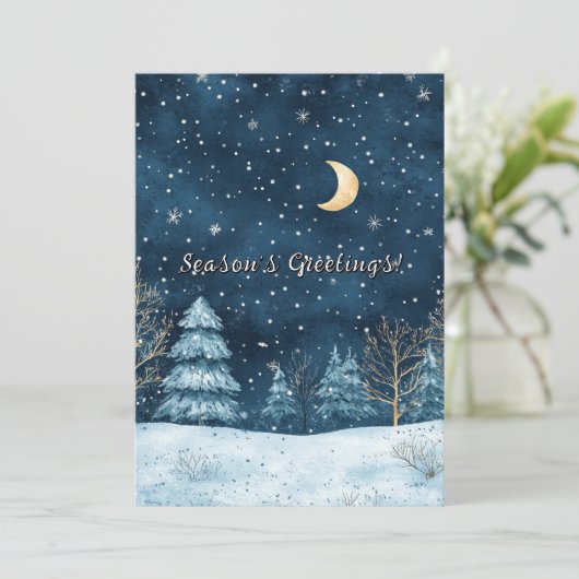 Winternacht Waterverf kerstvakantie Feestdagenkaart (Staand voorkant)