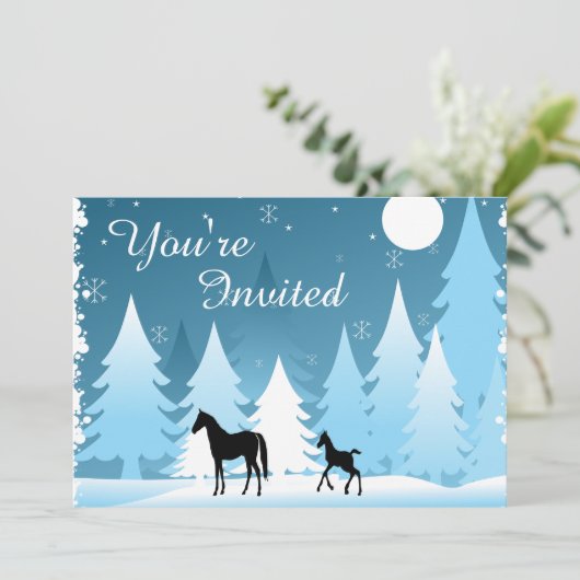 Winternacht Woodland Horse Baby shower Uitnodiging (Staand voorkant)