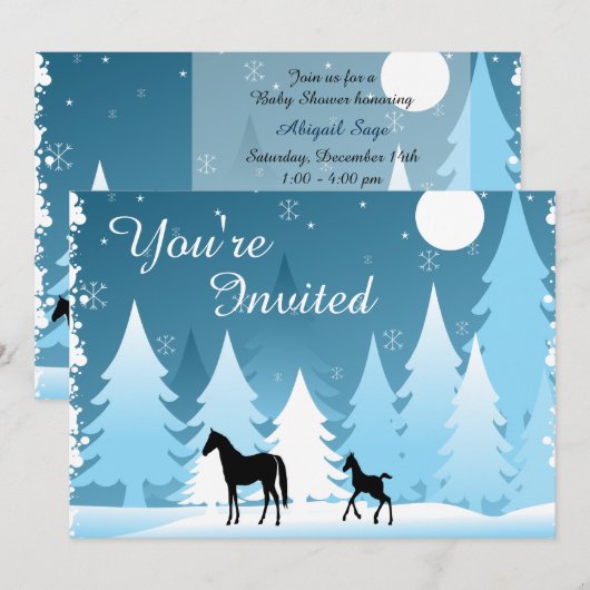 Winternacht Woodland Horse Baby shower Uitnodiging (Voorkant / Achterkant)