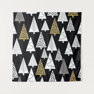 Winternachten: goud-zilveren bomen. wandkleed