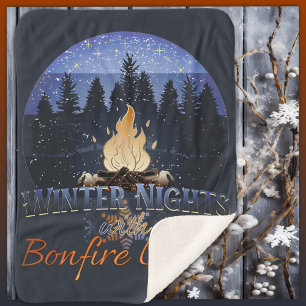 Winternachten met Bonfire Lights Retro Sunset Sherpa Deken
