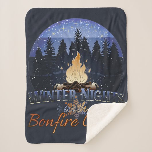 Winternachten met Bonfire Lights Retro Sunset Sherpa Deken (Voorkant)