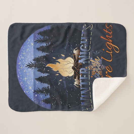 Winternachten met Bonfire Lights Retro Sunset Sherpa Deken (Voorkant (horizontaal))