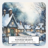 Winternachtkaars | Gezellig kersthuisje Vierkante Sticker (Voorkant)