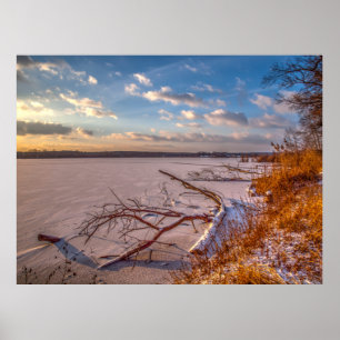 Winternatuur, bevroren vijver, mooi afbeelding, poster