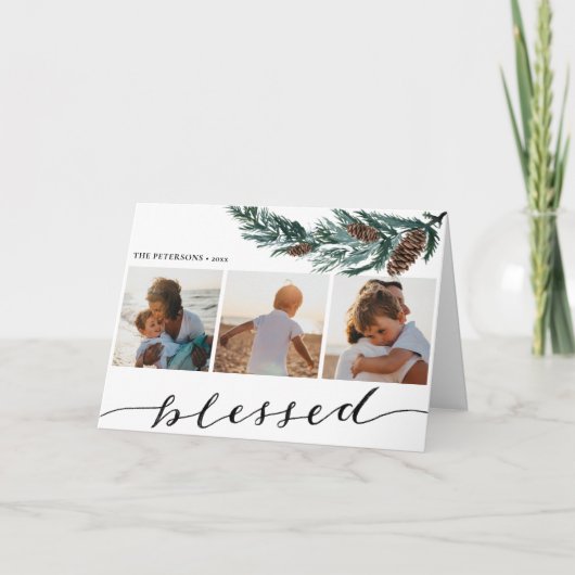 WinterNatuur | Pine Cone Three Photo Collage Feestdagen Kaart (Voorkant)