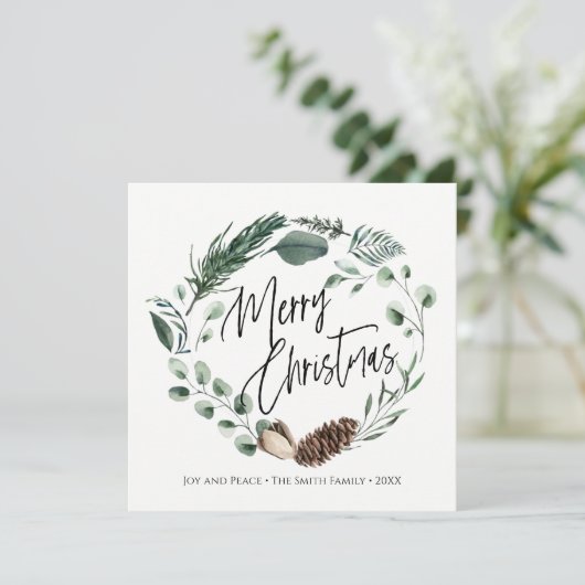 WinterNatuur | Waterverf met kerstvierkant Feestdagenkaart (Staand voorkant)