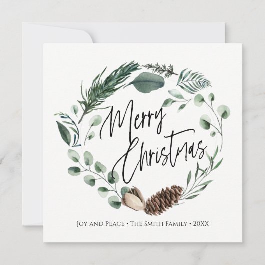 WinterNatuur | Waterverf met kerstvierkant Feestdagenkaart (Voorkant)