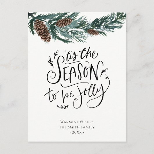 WinterNatuur| Waterverf Pine Cone Kerstmis Feestdagenkaart (Voorkant)