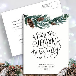 WinterNatuur| Waterverf Pine Cone Kerstmis Feestdagenkaart