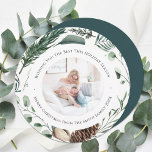 WinterNatuur | Waterverf Pine Wreatcirkel Feestdagenkaart<br><div class="desc">Verstuur vakantiewensen en groeten naar vrienden, collega's en familie in eenvoudige, leuke, leuke, elegante en moderne fotoontwerpen feestelijke, natuurlijke natuur kleurencirkelkaarten! Een prachtig lijst van aangebrachte zacht groen geverfde waterverf bladeren (pijnboomboom, eucalyptus, fern) met bruine pijndenkegels en ivoormagnolia vooraan. Het midden kenmerkt uw foto die door uw bericht van de...</div>