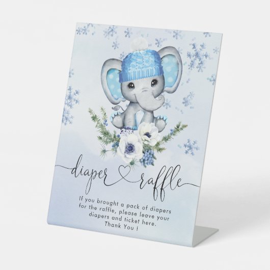 Winterolifant Baby shower Diaper Raffle Reclamebord Met Voetstuk (Voorkant)