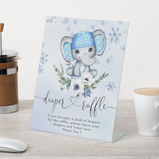 Winterolifant Baby shower Diaper Raffle Reclamebord Met Voetstuk (Insitu)