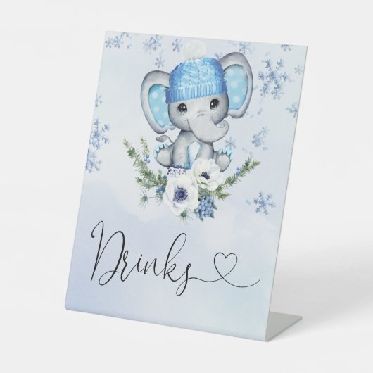 Winterolifant Baby shower Drinken Reclamebord Met Voetstuk (Voorkant)