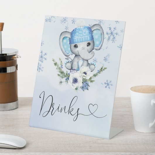 Winterolifant Baby shower Drinken Reclamebord Met Voetstuk (Insitu)