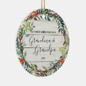 Winteroma en opa 1e kerstversiering keramisch ornament (Rechts)