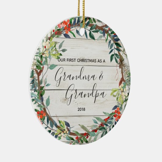 Winteroma en opa 1e kerstversiering keramisch ornament (Rechts)