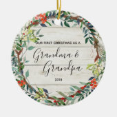 Winteroma en opa 1e kerstversiering keramisch ornament (Voorkant)