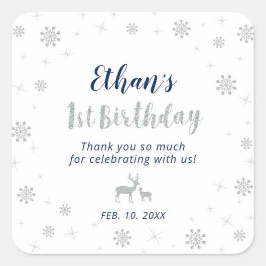 Winteronderland, Aangepast zilveren marine 1ste ve Vierkante Sticker (Voorkant)