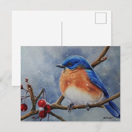 Winteroosterse Blauwvogel- en Berlijnse Waterverf  Briefkaart (Voorkant / Achterkant)