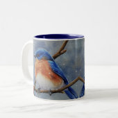 Winteroosterse Blauwvogel- en Berlijnse Waterverf Tweekleurige Koffiemok (Voorkant links)